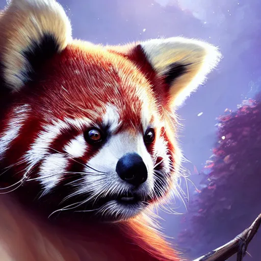 Image similar to a detailed image of a beautiful woman with red panda features, in professional makeup, by ross tran, greg rutkowski, 4 k