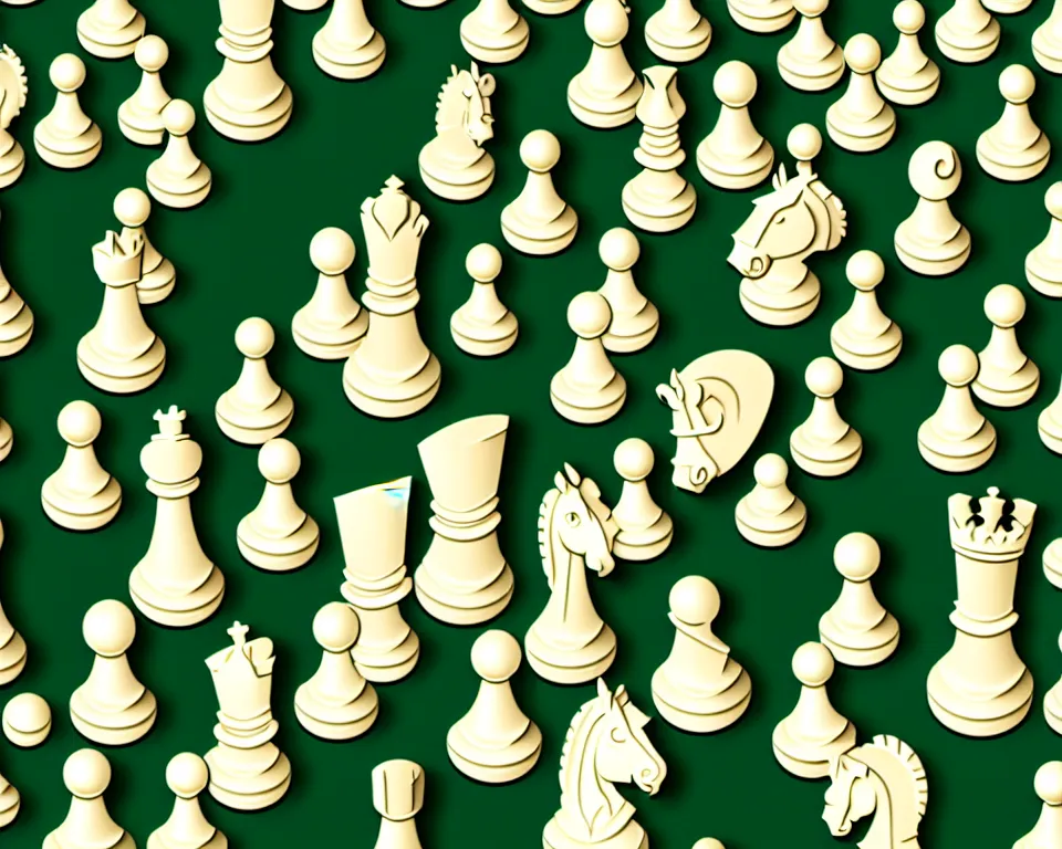 Prompt: a modern, ornate chess set on a green background. pop art, detailed, proportional, romantic, enchanting