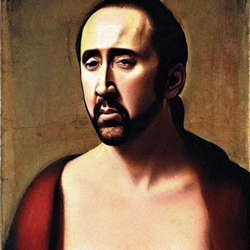 Image similar to Nicolas Cage as Empress Renaissance painting