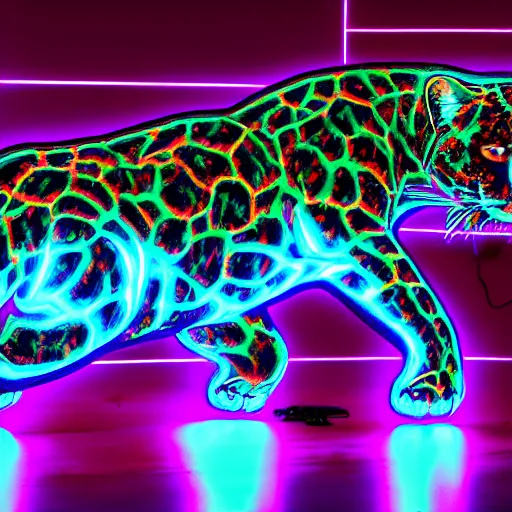 Image similar to a neon cyberpunk cyborg jaguar