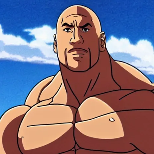 Image similar to Dwayne Johnson in anime, by studio ghibli