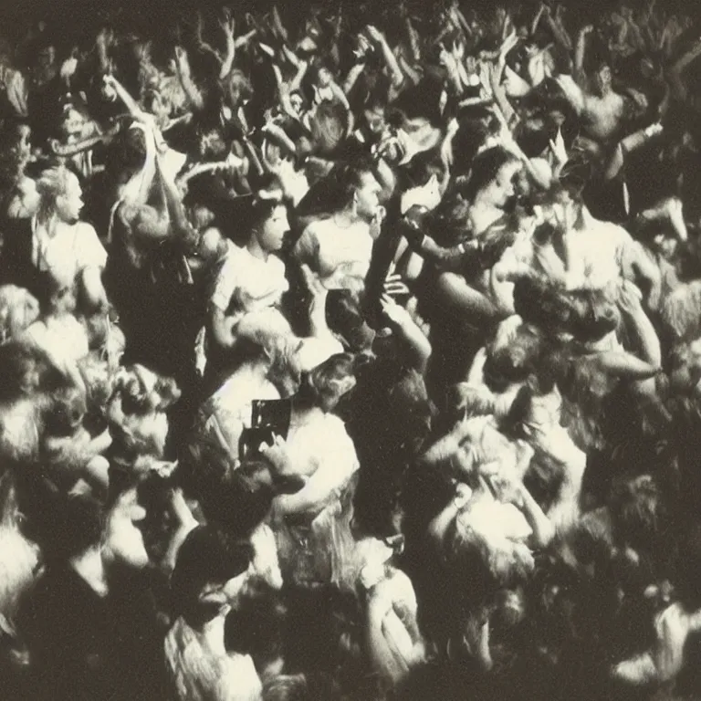 Prompt: “Techno house rave 1930's, antique photo”