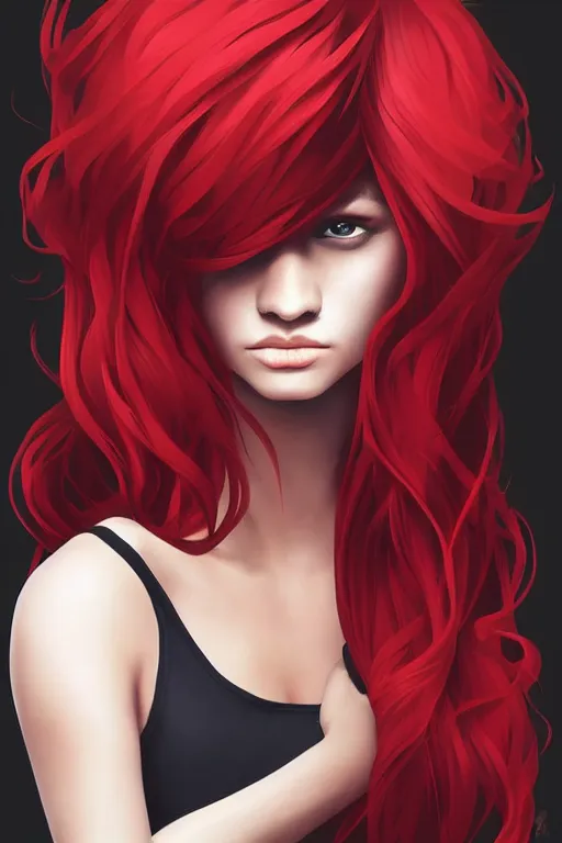 Prompt: girl with red hair. black shirt. can't see face. centered median photoshop filter cutout vector behance hd artgerm jesper ejsing!