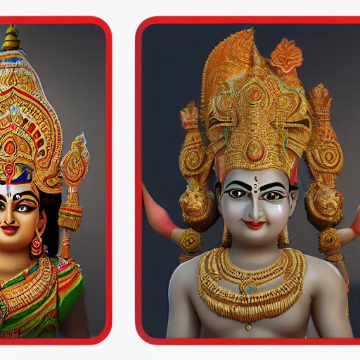 Prompt: 3d render of Idols Indian Gods, Unreal engine, white background, 8k