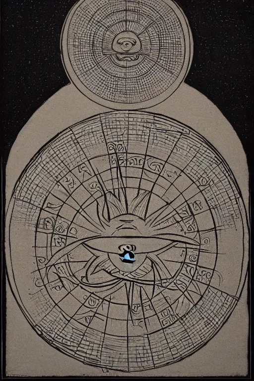 Prompt: occult diagram of the black sun, in the style of gustav moreau, goward, wayne barlowe,  Gaston Bussiere and roberto ferri, composition by austin osman spare