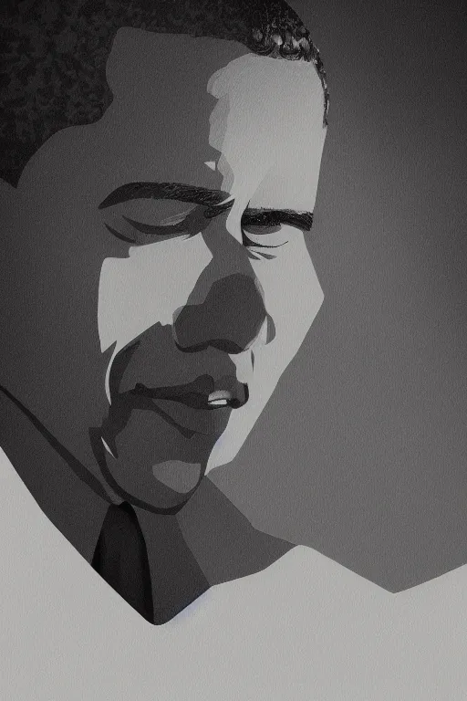 Prompt: barack hussein obama, art by joan hankewoods and alan gutierrez and wayne reynolds, trending on artstation, atmospheric isometric view illustrator, impressionism, sabattier effect, black and white, caravaggisti