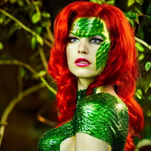 Image similar to stunning awe inspiring meagan fox as poison ivy, movie still 8 k hdr atmospheric lighting