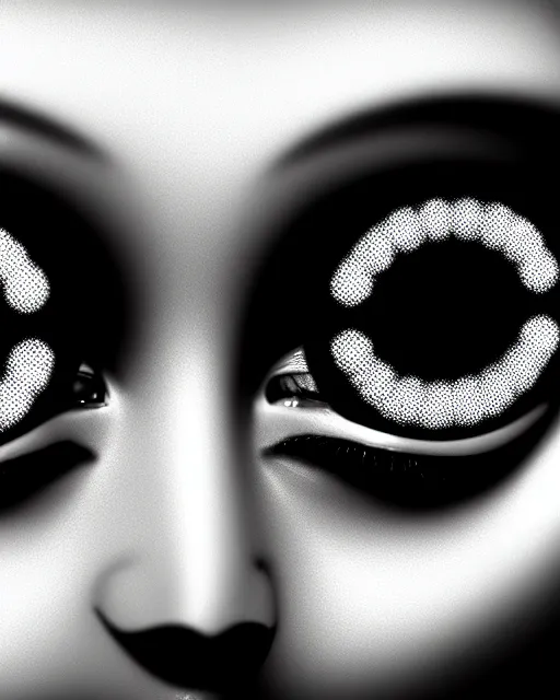 Prompt: black and white dreamy young beautiful female artificial intelligence eyes closed, metropolis, cinematic, rim light, bokeh, photo - realistic, elegant, high detail, 8 k, masterpiece, photo taken in 1 9 3 0