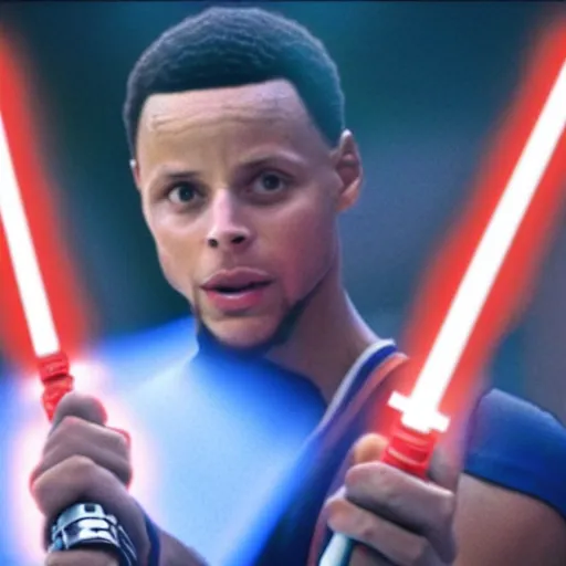 Image similar to A film still of Stephen curry in star wars holding a lightsaber