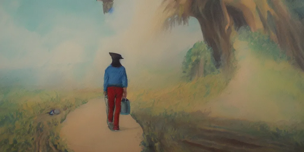 Prompt: detailed painting of a person on a journey