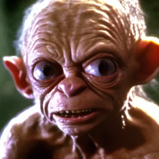 Image similar to film still of Joe Pesci playing Gollum in Lord of the Rings, 4k