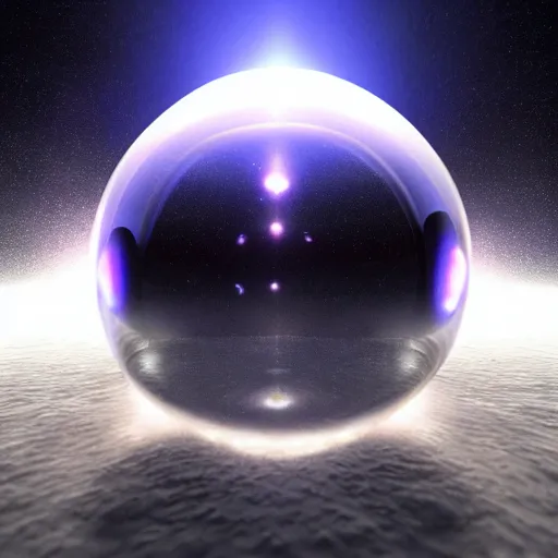 Prompt: glass sphere fire supernova inside on ice surface, 4k, HD, rendered in unreal engine, artstation, volumetric lightning, ultra detailed, realistic reflections