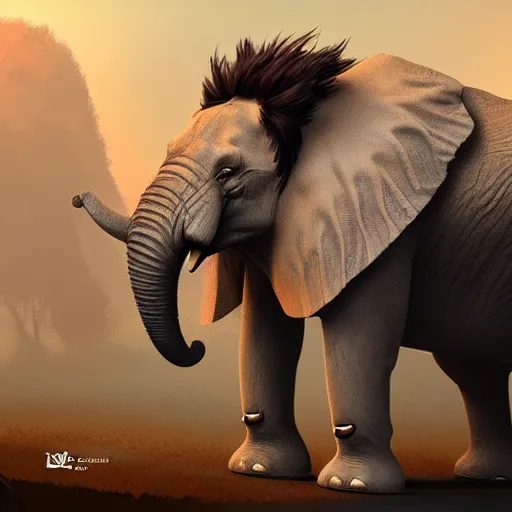 Prompt: a new creature that looks like a combination between an elephant and a lion, has a trunk and big ears yet also fur and a beautiful mane , concept art, trending on artstation 3D.