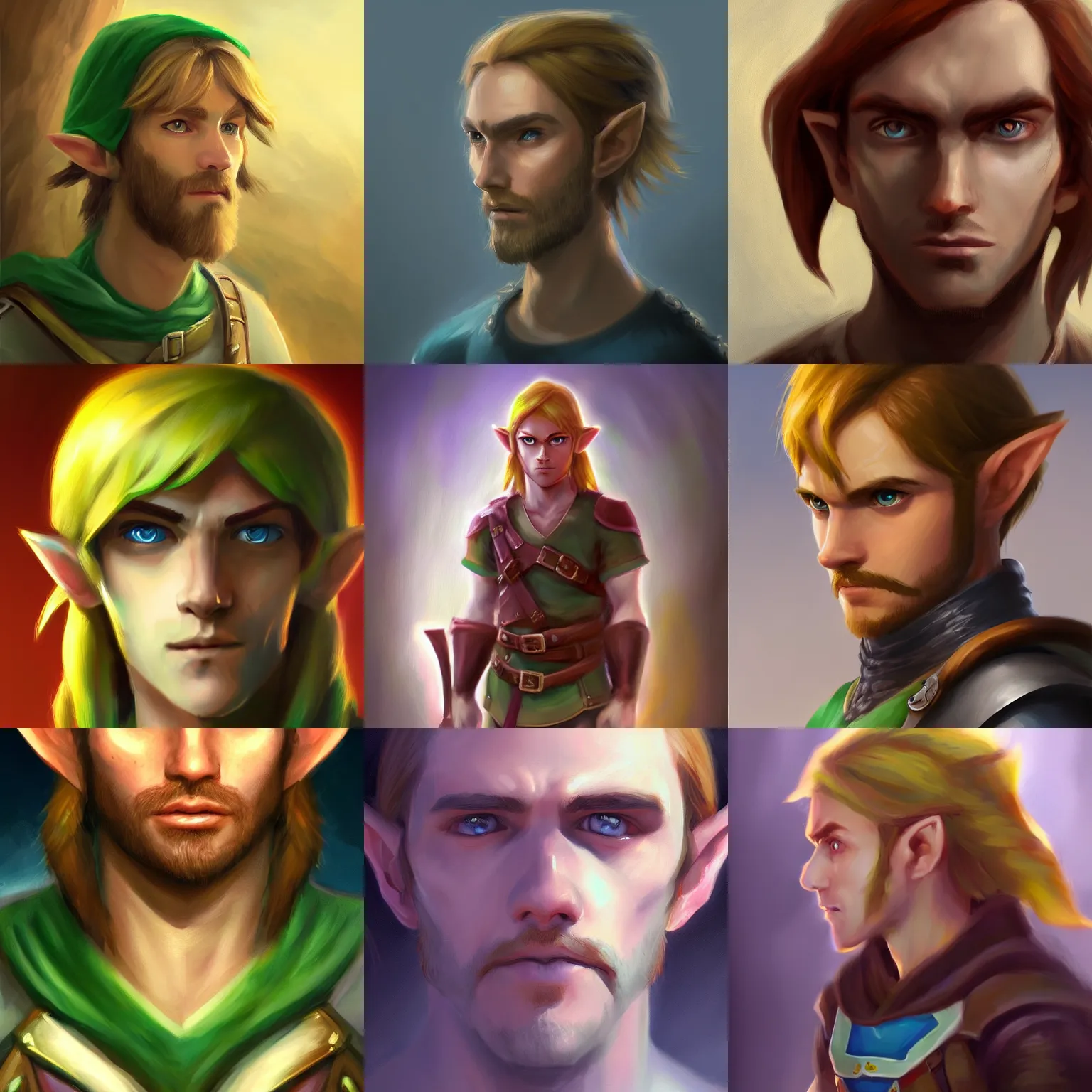 Prompt: portrait of a human that looks like link from the legend of zelda, 4 k concept art, oil painting, artstation