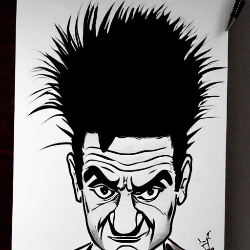 Image similar to simple caricature drawing of angry Joe Pesci, black and white manga panel, expressive, art by Nobuyuki Fukumoto