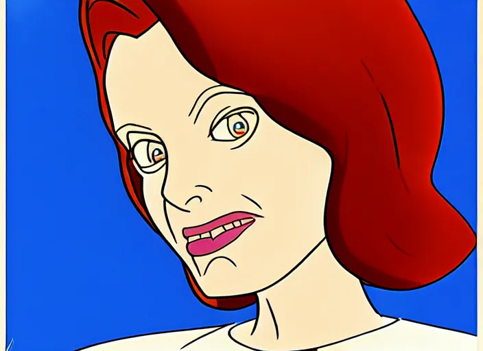 Prompt: dana scully on the x - files : the animated series, shaded animation cel, animation model, sharp detail, animation cel, thin linework, in the style of don bluth, bruce timm, alex toth, filmation, toei animation, studio trigger, 5 k, hd