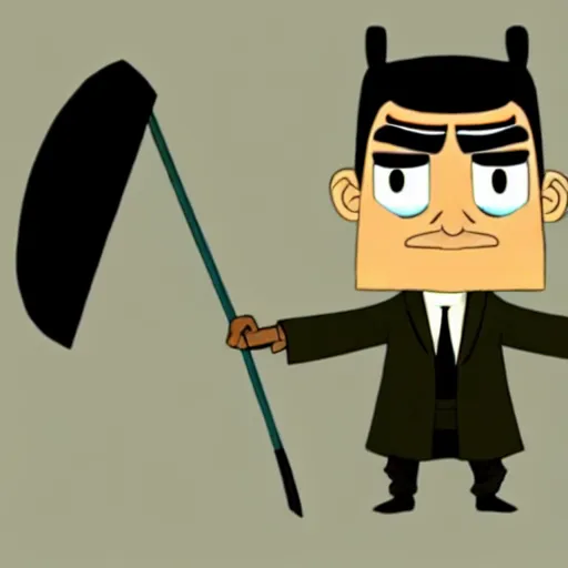 Image similar to mr. bean as samurai jack. movie still. cinematic lighting.