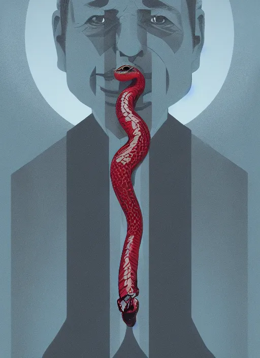 Image similar to Twin Peaks movie poster artwork by Michael Whelan and Tomer Hanuka, Rendering of a crimson colored snake, from a scene from Twin Peaks, clean, full of detail, Matte painting, trending on artstation and unreal engine