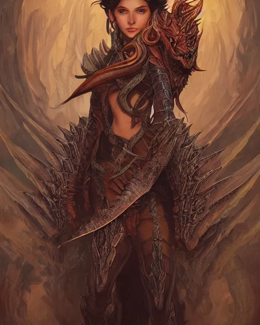 Image similar to Portrait of a draconic humanoid, HD, illustration, epic, D&D, fantasy, intricate, elegant, highly detailed, digital painting, artstation, concept art, smooth, sharp focus, illustration, art by artgerm and greg rutkowski and alphonse mucha, monster hunter illustrations art book