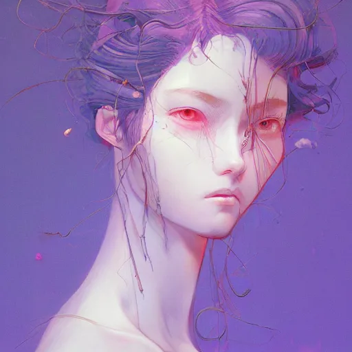 Image similar to prompt : violet portrait soft light painted by james jean and katsuhiro otomo and erik jones, inspired by evangeleon anime, smooth face feature, intricate oil painting, high detail illustration, sharp high detail, manga and anime 1 9 9 9