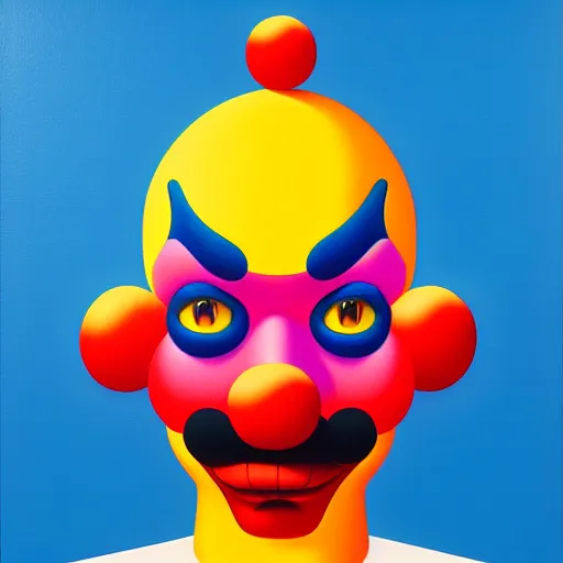 Image similar to sad clown by shusei nagaoka, kaws, david rudnick, airbrush on canvas, pastell colours, cell shaded, 8 k