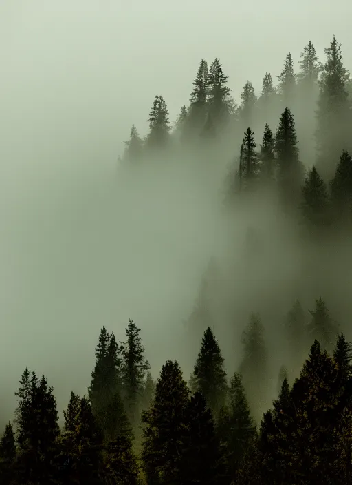 Image similar to beautiful mountain photography fog and trees award winning