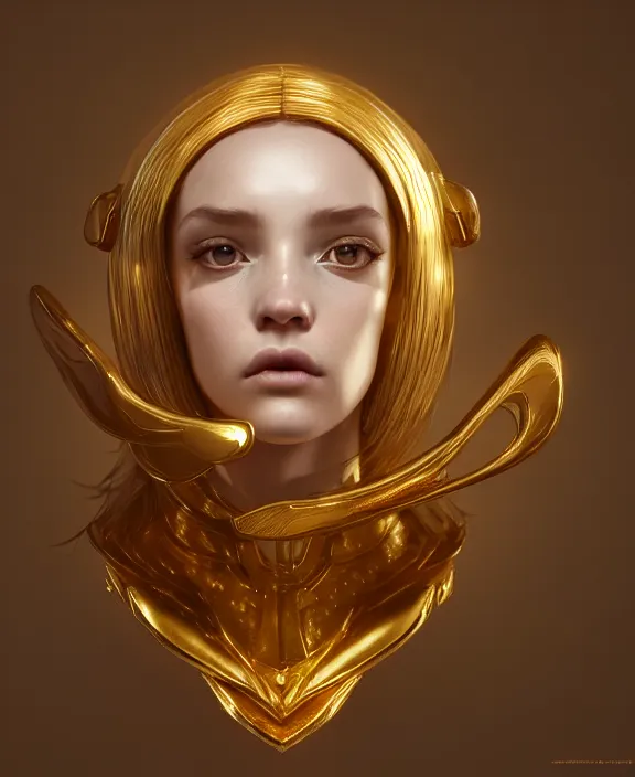 Image similar to cute anthropomorphic gold by charlie bowater and anna dittmann and artgerm and clemens ascher, portrait, intricate, elegant, product shot, macro, symmetrical face, highly detailed, dramatic lighting, sharp focus, octane render, trending on artstation, artstationhd, artstationhq, unreal engine, 4 k, 8 k