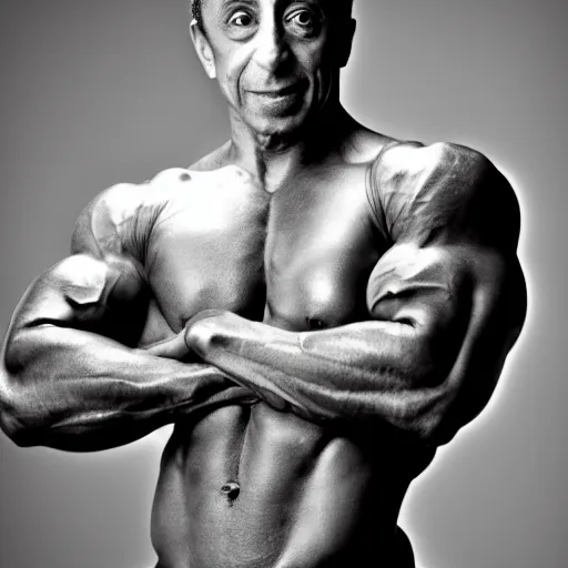 Image similar to photo of a close portrait of eric zemmour as a bodybuilder, studio lightning, 4 k, highly detailled