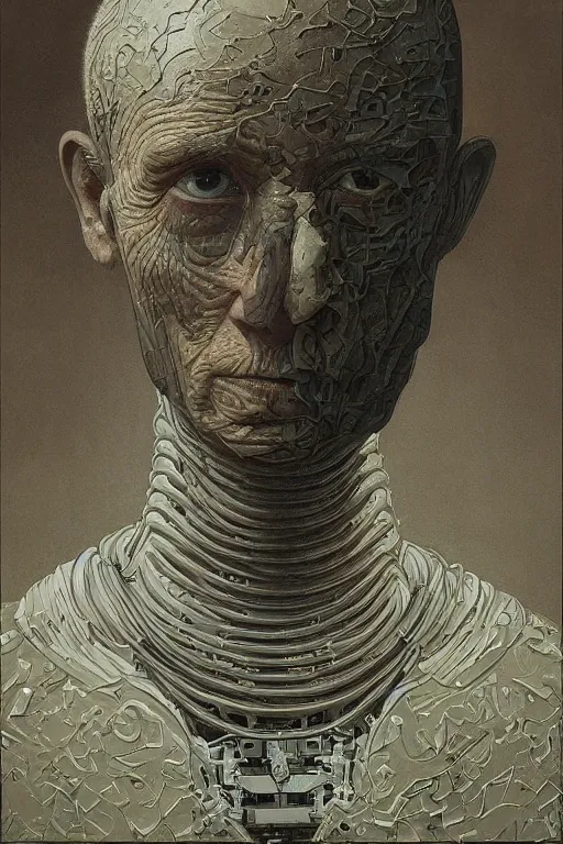 Image similar to robot monk painting a self - portrait on a canvas. intricate, highly detailed, photorealistic, film still, by vdragan bibin.