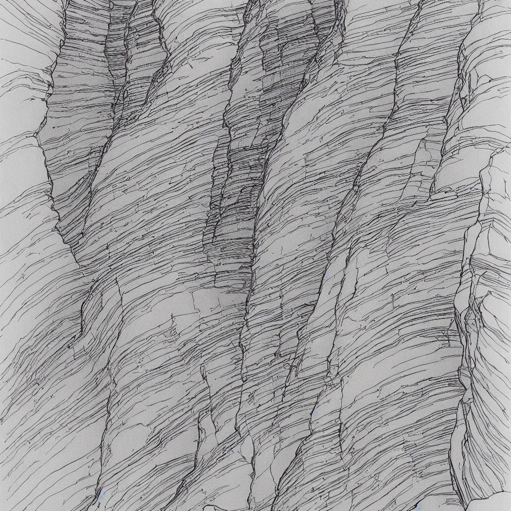 Prompt: slot canyons by moebius, minimalist ink drawing with long lines