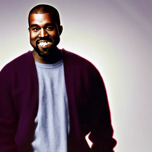 Image similar to Kanye West smiling and giving a thumbs up for a 1990s sitcom tv show, Studio Photograph, portrait C 12.0