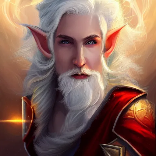 Image similar to Beautiful white haired aged fair skinned scholar elf with spell scroll and lightning background, realism, digital painting, detailed artwork, portrait, mythical, artstation