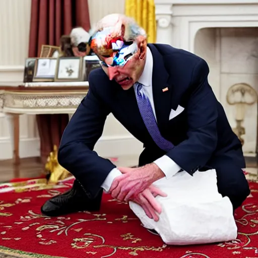 Image similar to Biden wearing diapers, hairy legs, crawling across the floor highly detailed