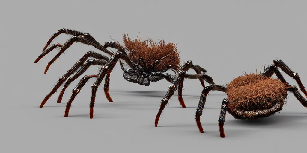 Prompt: “ spider + crab + fungus giant sci fi monster, white fuzz, grayish brown body features, rolling hills background, wildlife documentary low angle view, 3 d studio max, octane render ”