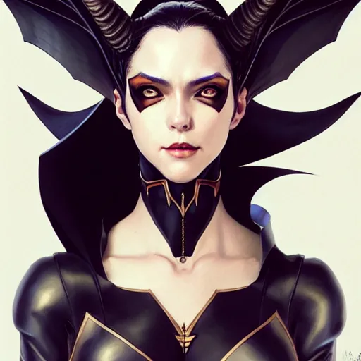 Image similar to 3 / 4 view of a portrait of bat woman with bat wings, confident pose, pixie, genshin impact,, intricate, elegant, sharp focus, illustration, highly detailed, concept art, matte, trending on artstation, anime, art by wlop and artgerm and greg rutkowski, marvel comics h 6 4 0