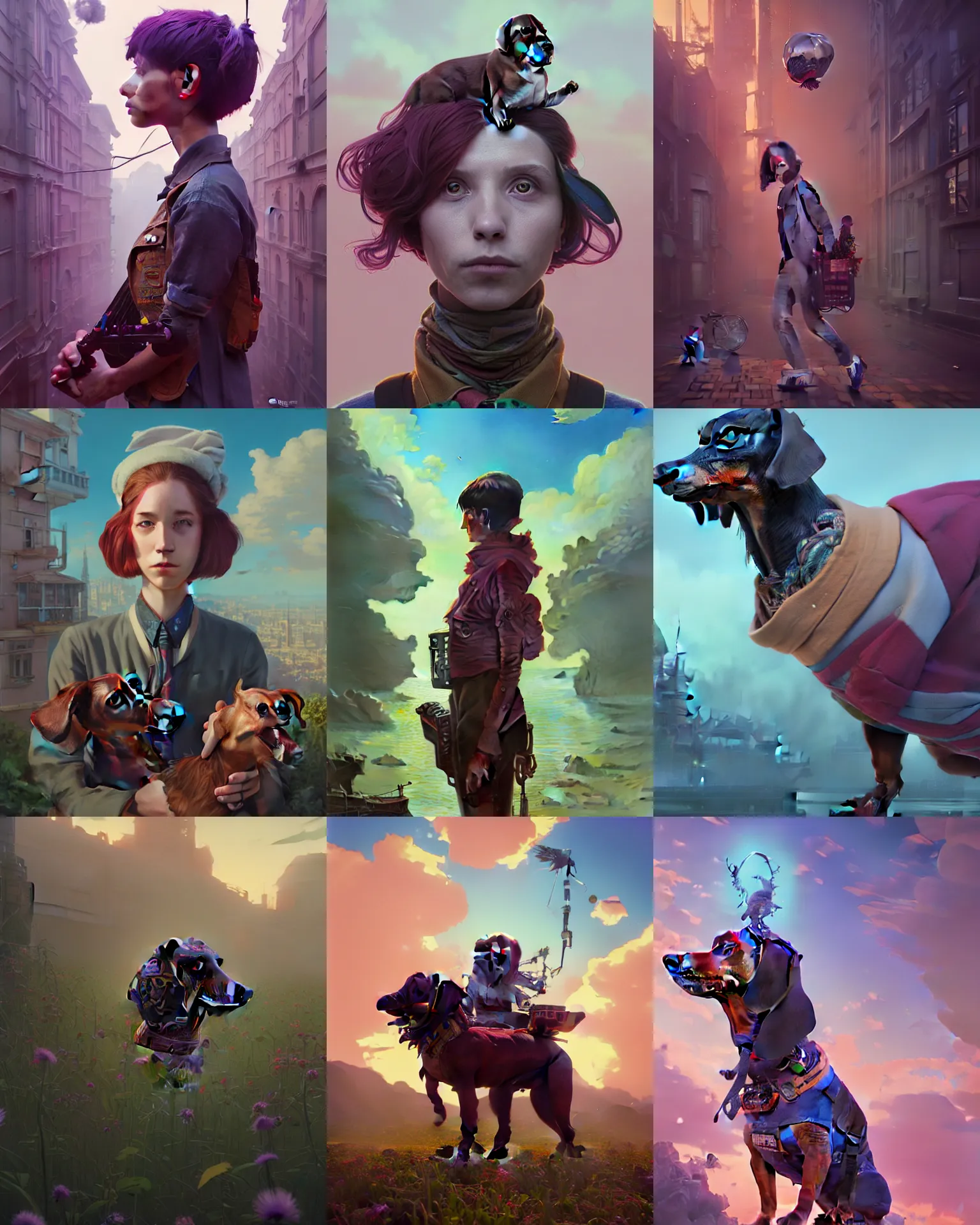 Image similar to highly detailed surreal vfx portrait of a nowpunk dachshund, stephen bliss, unreal engine, greg rutkowski, loish, rhads, beeple, makoto shinkai and lois van baarle, ilya kuvshinov, rossdraws, tom bagshaw, alphonse mucha, global illumination, detailed and intricate environment