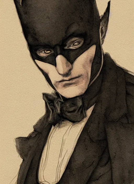 Prompt: portrait, Victorian Era Batman, watercolor, dramatic lighting, cinematic, establishing shot, extremly high detail, foto realistic, cinematic lighting, pen and ink, intricate line drawings, by Yoshitaka Amano, Ruan Jia, Kentaro Miura, Artgerm, post processed, concept art, artstation, matte painting, style by eddie mendoza, raphael lacoste, alex ross