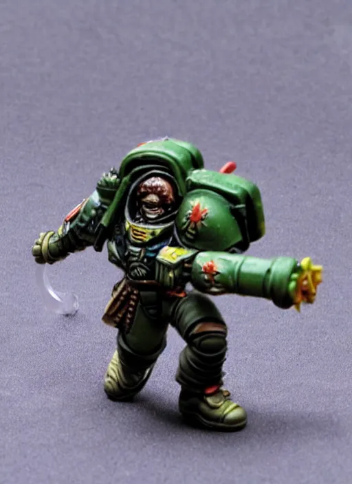 Prompt: 8 0 mm resin detailed miniature of a warhammer 4 0 k space marine running after a balloon, product introduction photos, 4 k, full body,