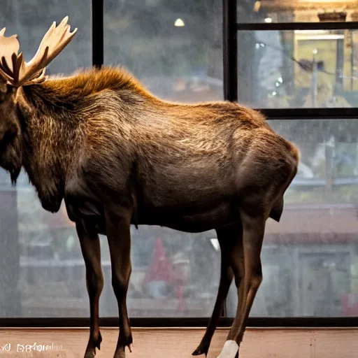 a moose in a coffee shop in vermont, realistic, 8 k | Stable Diffusion ...