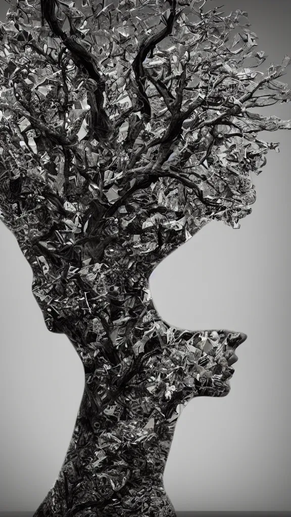 Image similar to tree by ingrid baars, octane render, 4 k, 8 k, sharp!, very very beautiful, stunning, twisted, vanishing, transparent, ethereal