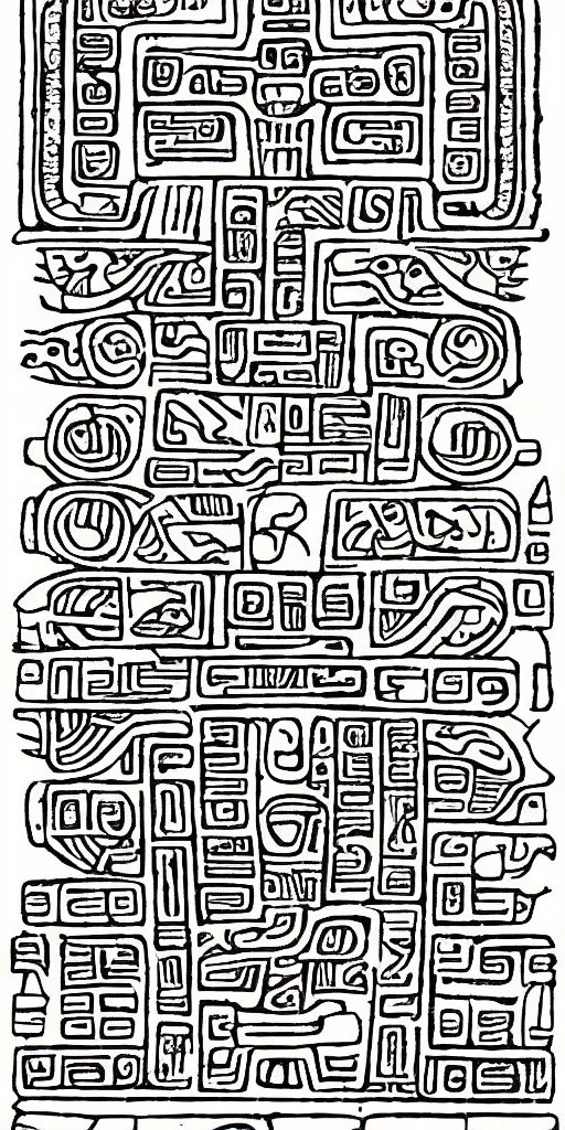 Image similar to mayan hieroglyph blueprints to a spaceship