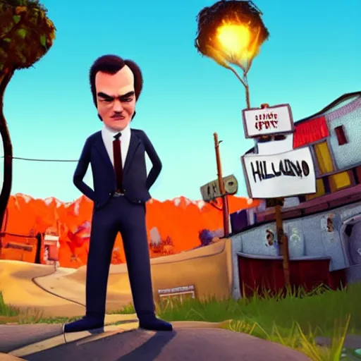 Image similar to quentin tarantino in the videogame hello neighbor