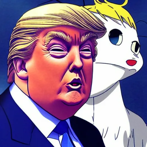 Image similar to donald trump in an anime, studio ghibli style,