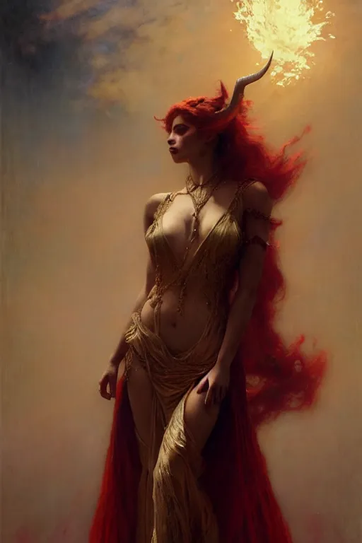 Prompt: a full body portrait of a demon girl wearing gown, high detail, cleary see face, by gaston bussiere, bayard wu, greg rutkowski, odd nerdrum, maxim verehin, dan dos santos, masterpiece, sharp focus, cinematic lightning