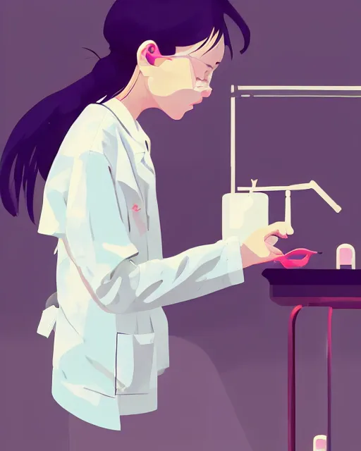 Image similar to a little girl is doing a science experiment. clean cel shaded vector art. minimalist illustration art by lois van baarle, artgerm, helen huang by makoto shinkai and ilya kuvshinov, rossdraws