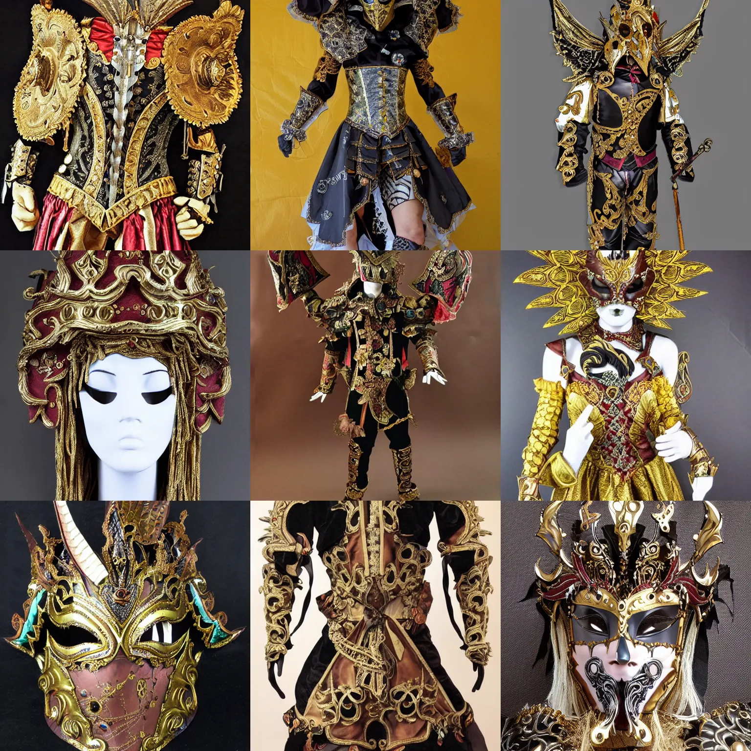 Prompt: ornate baroque warrior highly detailed fantasy masquerade armor harlequin