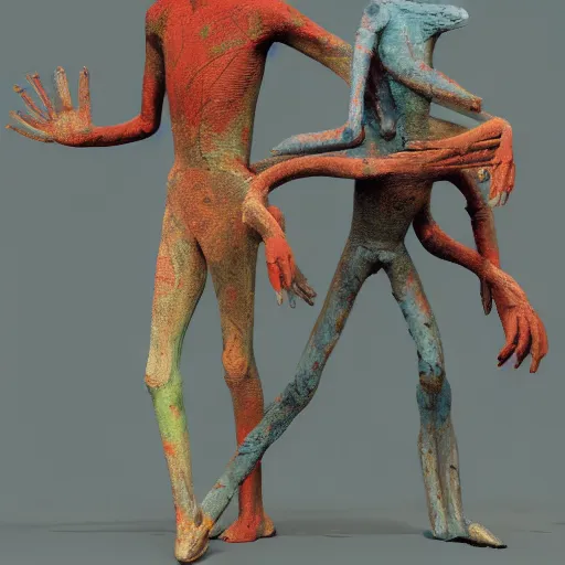 Prompt: weird and strange creatures, painted by max ernst, but as clay figures, octane render