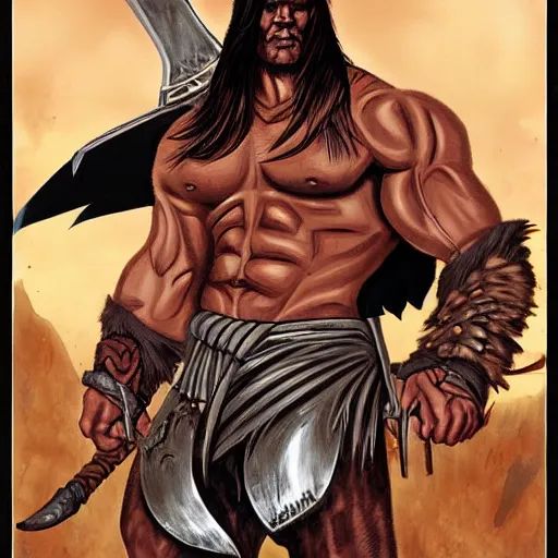 Prompt: conan the barbarian in the style of conan the barbarian by frank frazzetta