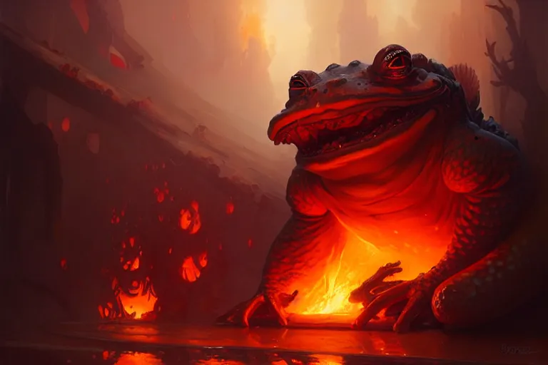 Prompt: fire toad by bayard wu, anna podedworna, gaston bussiere, greg rutkowski