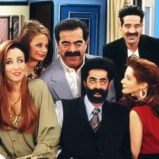 Prompt: A still of Saddam Hussein in the 1990s sitcom Friends